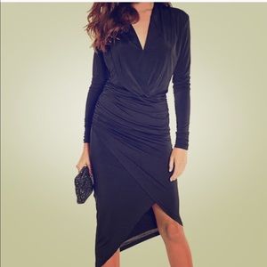 Marciano ruched black midi dress